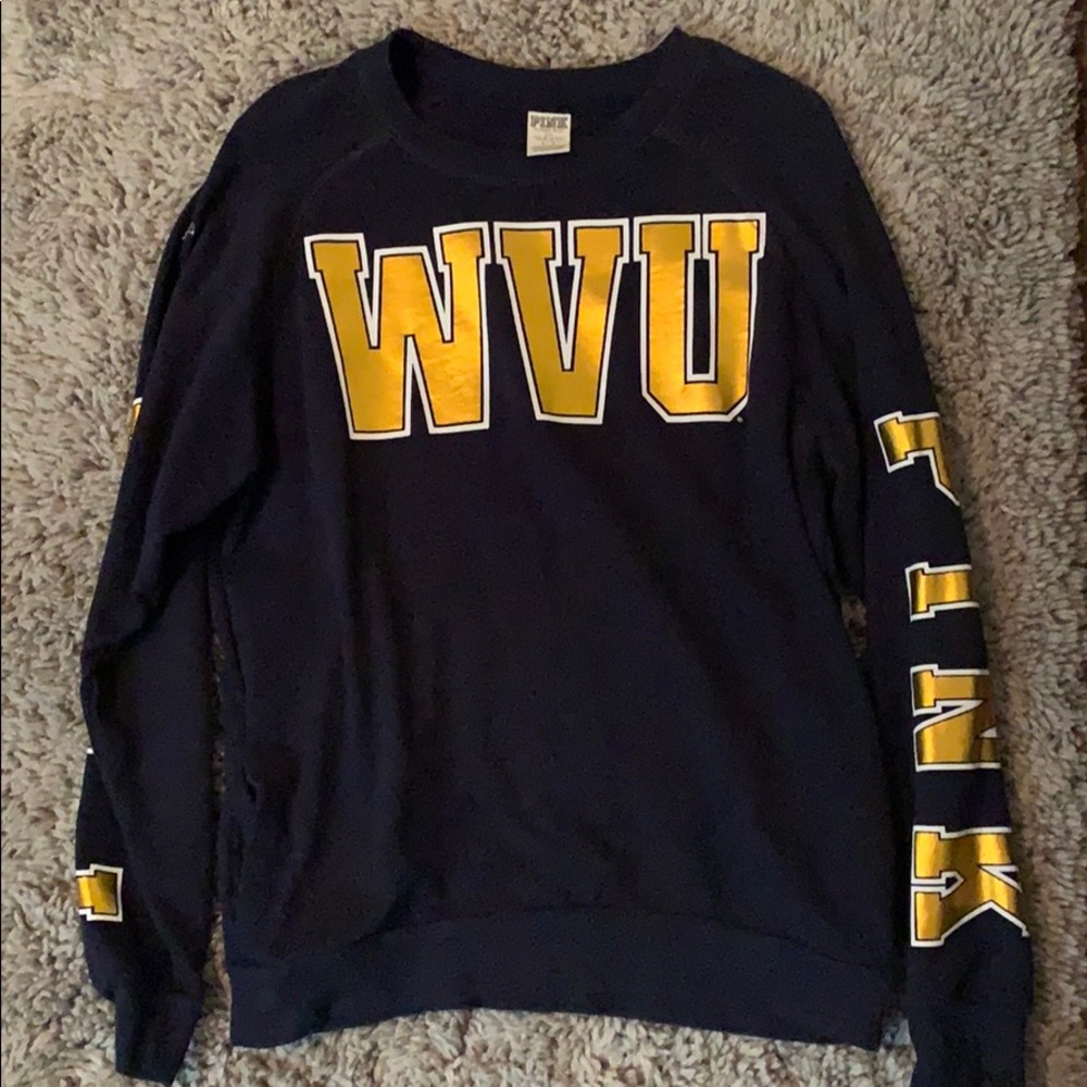 Small PINK Navy WVU Crewneck